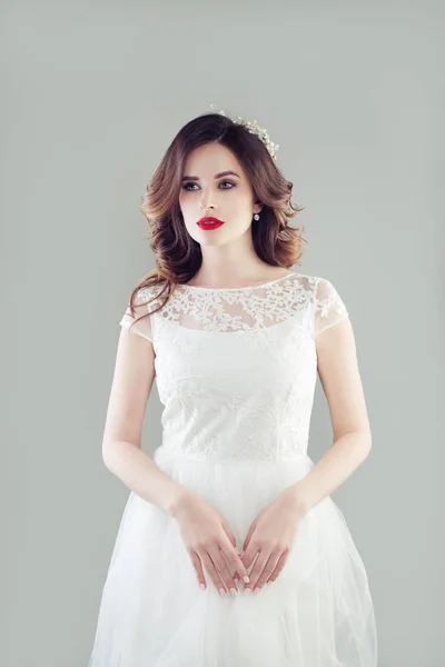 Glamour Sposa Donna Abito Bianco Ritratto Studio — Foto Stock