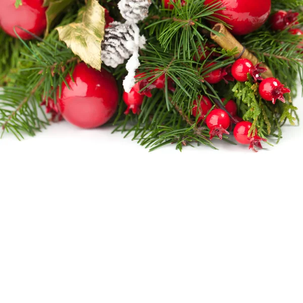 Christmas Decoration Green Spruce Twig White Background — Stock Photo, Image