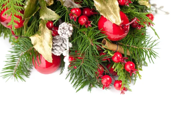 Weihnachten Hintergrund Bordüre Mit Grünen Weihnachtsbaum Zweig Roten Beeren Und — Stockfoto