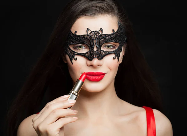 Mulher Moda Com Lábios Vermelhos Maquiagem Conceito Cosméticos — Fotografia de Stock