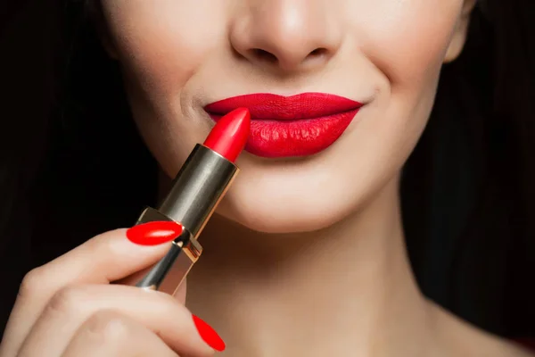 Red Lips Macro Makeup Concept — Stock Photo, Image