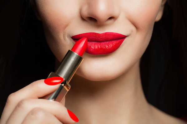 Red lips macro, makeup concept
