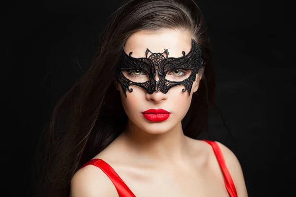 Perfeito Sexy Mulher Carnaval Máscara Preto Fundo Com Abstrato Noite — Fotografia de Stock