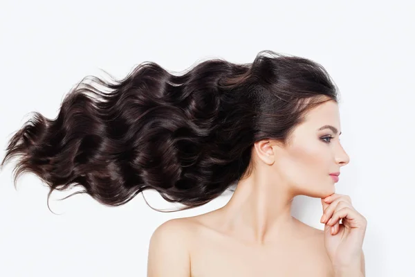 Spa Woman Blowing Curly Hair White Background Facial Treatment Cosmetology — Stock Photo, Image