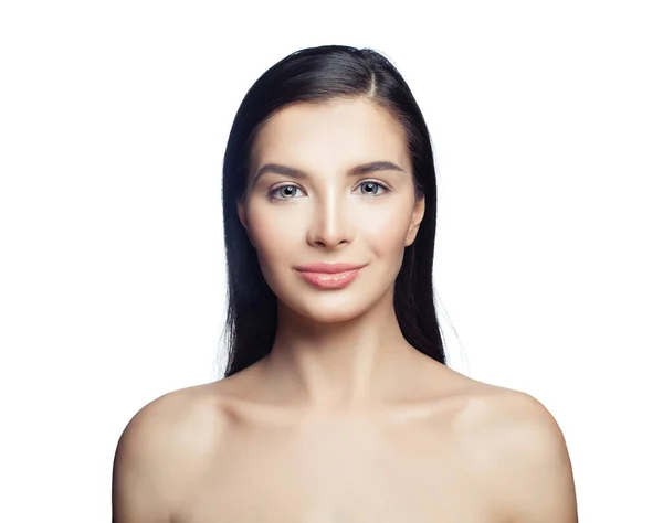 Jonge Brunette Model Vrouw Geïsoleerd Een Witte Achtergrond Cosmetologie Huidverzorging — Stockfoto