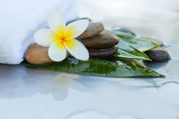 Steine Blumen Handtuch Und Blätter Für Die Massage — Stockfoto