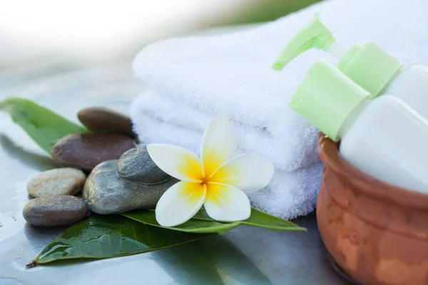 Spa Objects Stones Two Little Bottles Massage Royalty Free Stock Photos