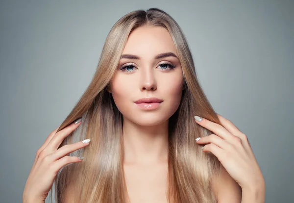 Blonde Haren Vrouw Mooi Model Meisje Met Lange Rechte Gezonde — Stockfoto