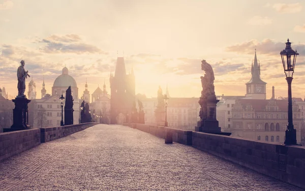 Tjeckien Prag Karlsbron Gryningen Prag Resor — Stockfoto