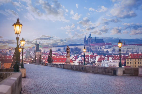 Karlsbrücke Mit Statuen Prager Turm Und Burg Prag Tschechische Republik — Stockfoto