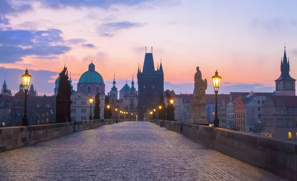 Most Karola Noc Panorama Prague Czechy — Zdjęcie stockowe