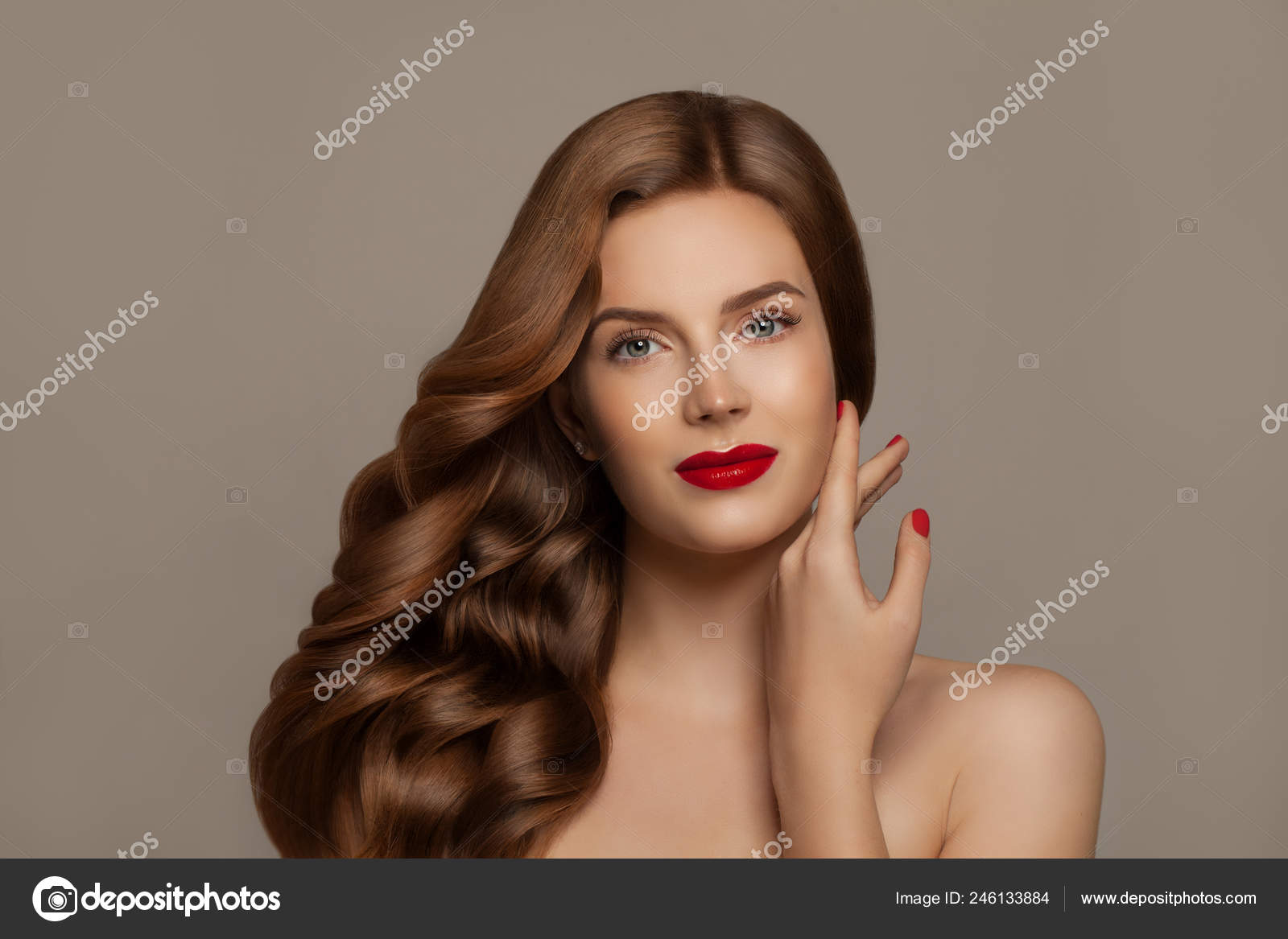Elegant Woman Long Red Healthy Curly Hair Pretty Redhead