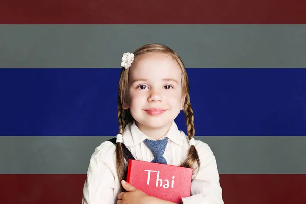 Dil Öğrenmek Tay Tayland Kavramı Ile Çocuk Küçük Kız Öğrenci — Stok fotoğraf