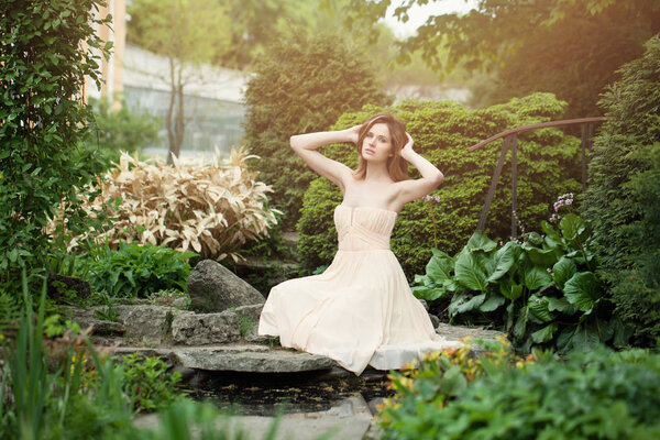 Young woman in japanese garden outdoor portrait