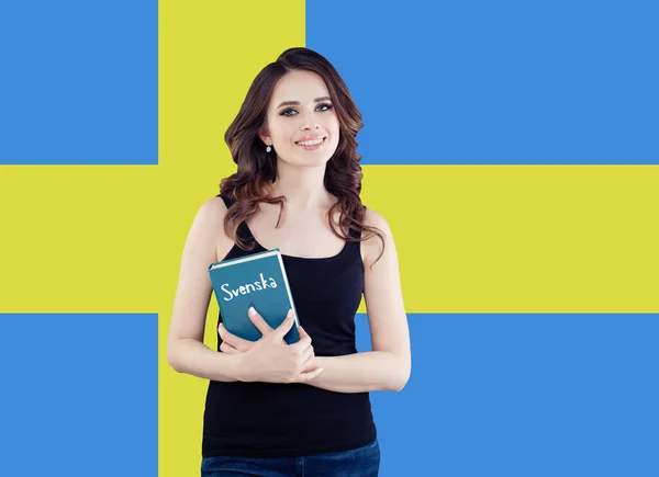 관용구 (스웨덴)와 소녀입니다. 스웨덴에서 여행 하 고 스웨덴어 언어 개념을 배울 — 스톡 사진