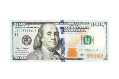 Beyaz arka plan üzerinde izole 100 Amerikan Doları bill nakit para
