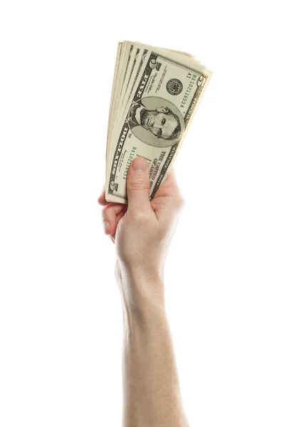Hand mit uns Dollargeld isoliert auf weißem Hintergrund. — Stockfoto