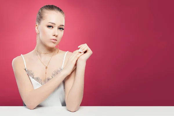 Woman in jewelry portrait. Perfect lady