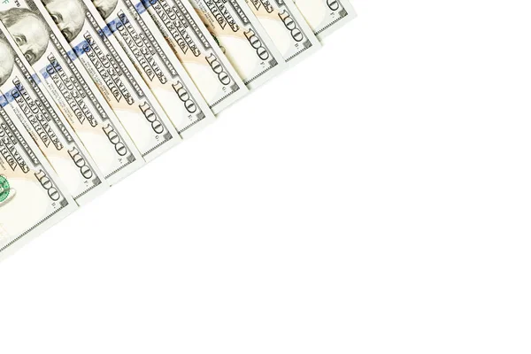 Borda de notas de 100 dólares isolada em fundo branco — Fotografia de Stock