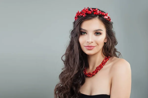 Cute model woman with curly hair portrait