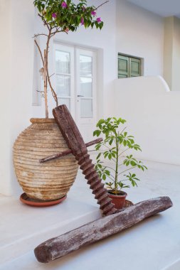 Beyaz binalar detayları. Alçı duvar ve bitkiler