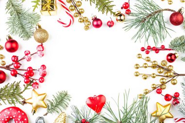 Noel ya da kış arka plan. Köknar dalından yapılmış çerçeve