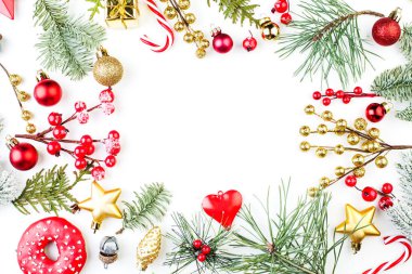 Kopya alanı ile Noel arka plan. Xmas düz yatıyordu üst görünüm