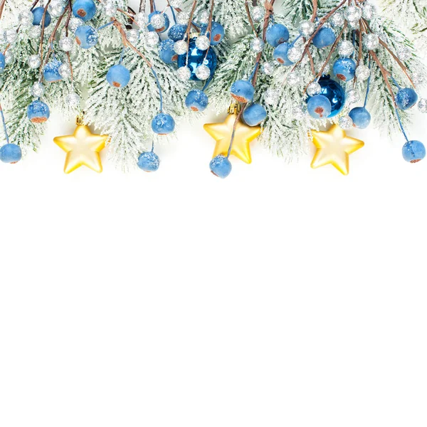 Φωτεινή Χριστουγεννιάτικη σύνθεση με μπλε κατεψυγμένα μούρα, αστέρια — Φωτογραφία Αρχείου