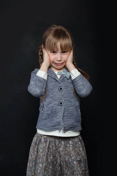 Sad Child Girl Crying Black Background — Stock Photo, Image