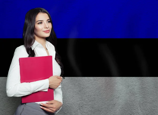 Mujer Joven Con Libro Rojo Concepto Aprendizaje Negocio —  Fotos de Stock