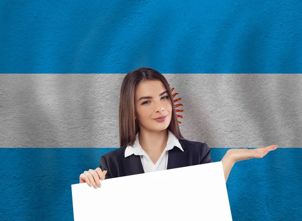 Junge Frau Mit Weißer Fahne Und Nationalflagge — Stockfoto