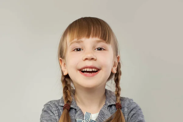 Happy Girl Face Close Portrait Kid White Background — Stock Photo, Image