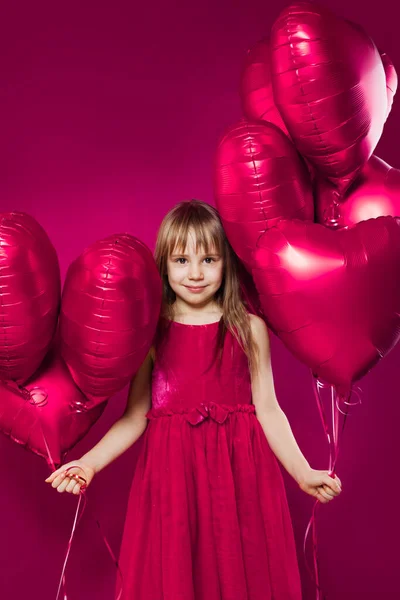 Όμορφο Κοριτσάκι Μπαλόνια Πολύχρωμο Φόντο — Φωτογραφία Αρχείου