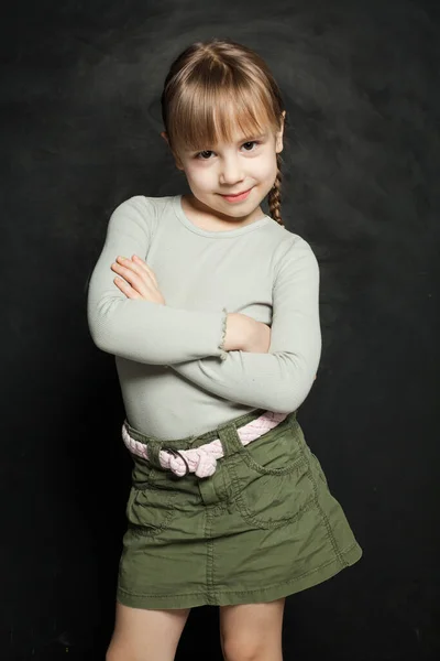 Cute Kid Child Girl Blackboard Background — Stock Photo, Image