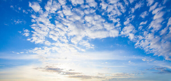 Day sky panorama. Skyline with white clouds