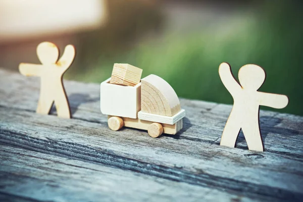 Houten Model Van Lading Vrachtwagen Vak Verlossen Van Een Man — Stockfoto