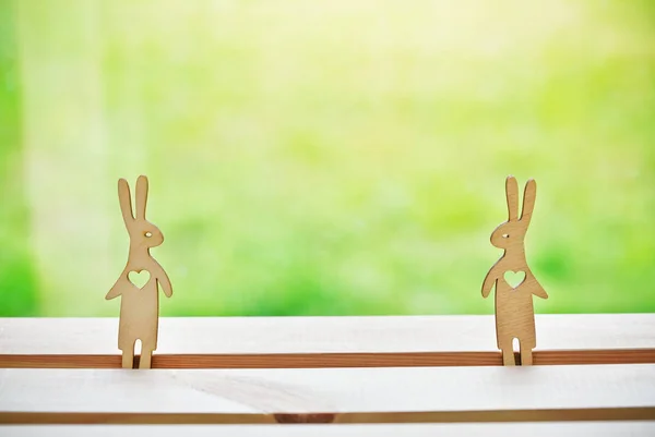 Nettes Paar Verliebter Holzhasen Symbol Für Liebe Und Abschied — Stockfoto