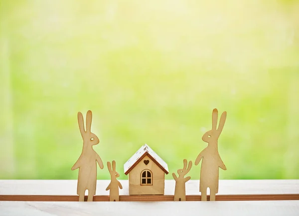 Family Wooden Hares House Symbol Construction Family Sweet Home Concept — Stock Photo, Image