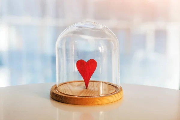 Wooden Red Heart Glass Cap Symbol Keeping Love Saving Protecting Royalty Free Stock Images