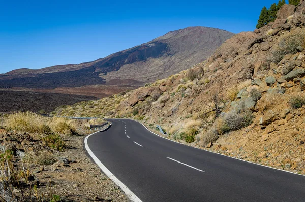 Mountain road at Teide volcano national park — Stock Photo, Image