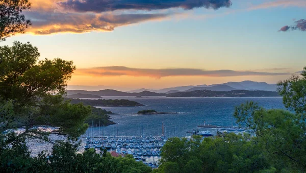 Sunset panoramic view from the fortress of Porquerolles island. — Stock Photo, Image