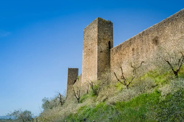 Monteriggioni fortress walls and tower 免版税图库图片