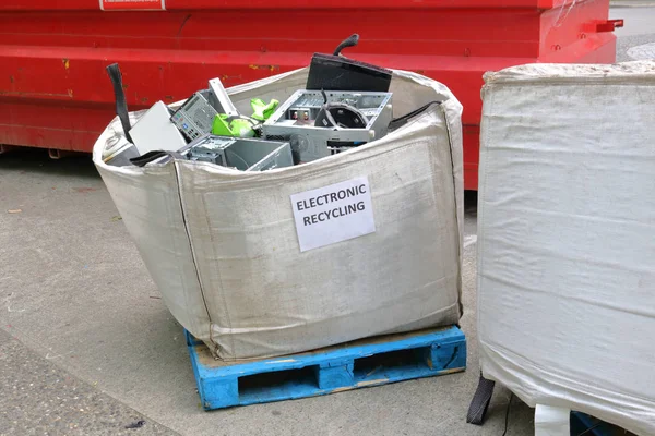 Large Bag Filled Computer Parts Components Left Street Corner Picked — Stock Photo, Image