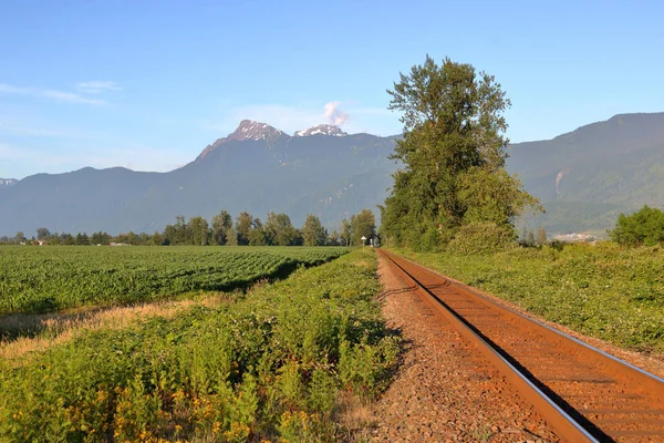 Wide Open Rural Landscape Single Rail Track Leading Straight Rich — Stock Photo, Image