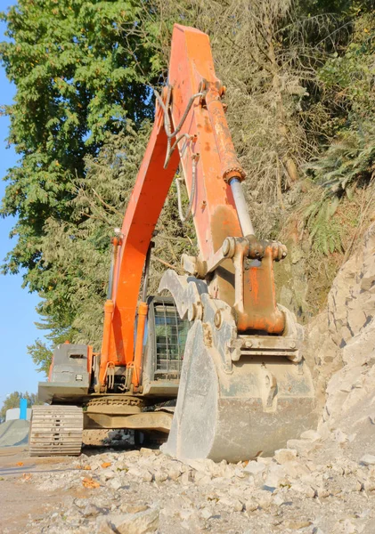 Vista Vertical Cercana Una Pala Hidráulica Brazo Utilizados Para Excavar —  Fotos de Stock