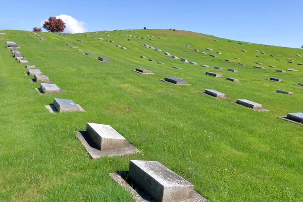 Bellissimo Cimitero Una Collina Ondulata Durante Una Giornata Estiva — Foto Stock