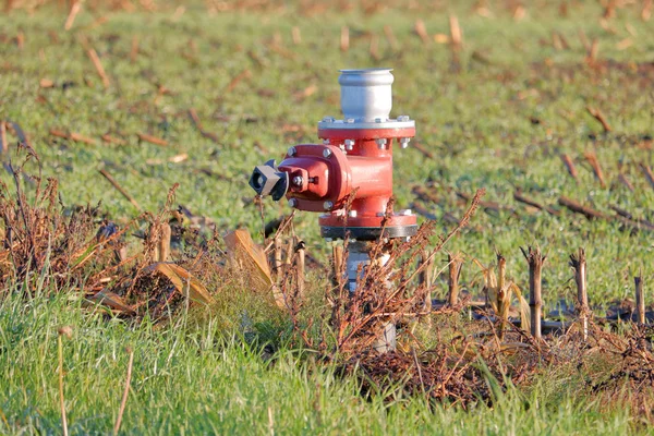 Industrial Farm Water Tap Used Controlling Flow Water Irrigates Fields — Stock Photo, Image