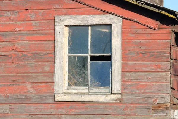 Nära Isolerade Syn Gammal Lada Fönster Består Trä Vittrade Och — Stockfoto