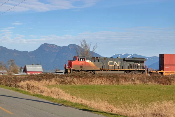 Canadian National Engine Moves Right Left Fraser Valley Chilliwack Canada — Stock Photo, Image