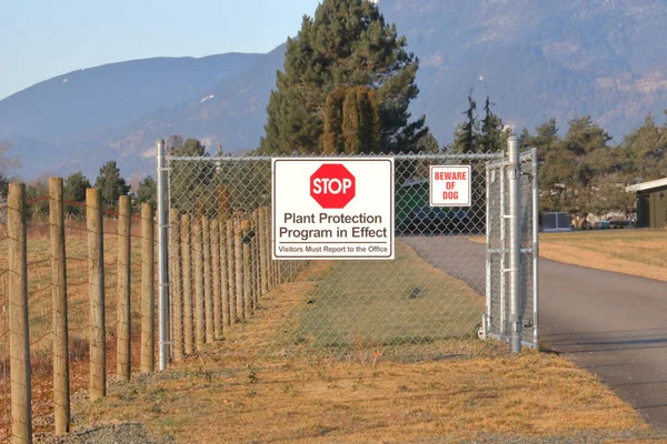 Signs Dogs Fencing Used Ensure Special Crops Aren Contaminated Visitors — Stock Photo, Image